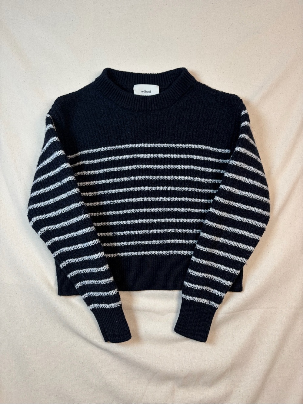 Aritzia Wilfred Navy & White Striped Crewneck Sweater Size S